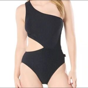 Michael Kors One Shoulder Cut Out One Piece Swimsuit Black